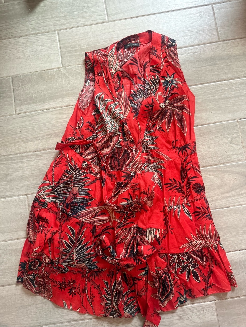 Banana Republic Red Tropical Print Sleeveless Dress